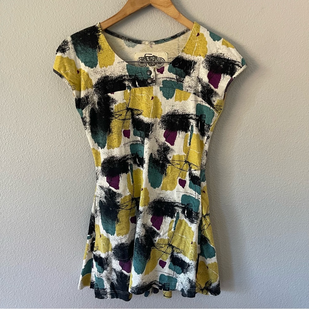 Effie's Heart Mini Skater Dress Abstract Artsy Paint Print Multicolor Size S